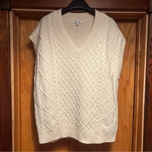 Madewell Cream Cable-Knit V-Neck Sweater Vest Women's Size S Wool Oversized